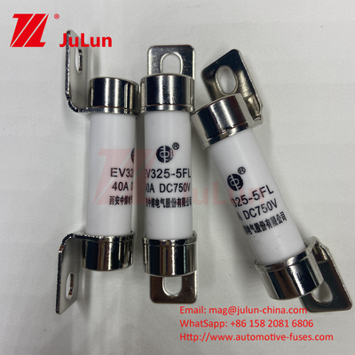 10A-50A 750VDC बोल्ट माउंट के साथ सिरेमिक ऑटोमोटिव फ्यूज सिरेमिक Ev325 फ्यूज ब्रेकिंग क्षमता EV325 20KA 50kA 15A 25A