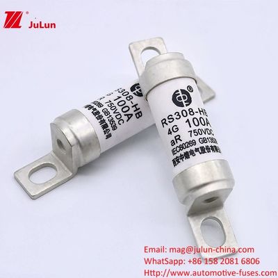 इलेक्ट्रिक वाहन फ्यूज RS308 100A DC750V 50KA इलेक्ट्रिक पावर टर्मिनल प्रकार बोल्ट-ऑन फ्यूज के लिए