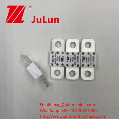 सिरेमिक ऑटोमोटिव फ्यूज ASTM A202001-200A 150VDC EV ट्रैक्शन सिस्टम के लिए चांदी सामग्री 20KA तोड़ने की क्षमता 16-20KA 400A 500A