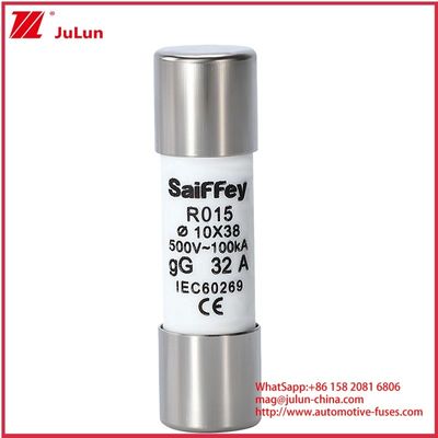 RS15 GG32A 500VDC 100KA सिरेमिक ऑटोमोटिव फ्यूज 10*38 मिमी धारक IEV60269