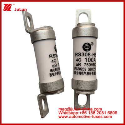 RS308-HB 4G 100A AR 750VDC 50KA ऑटोमोटिव सर्किट सुरक्षा के लिए फ्यूज प्रदर्शन JASO D622 सिरेमिक ट्यूबलर डिजाइन के अनुरूप है