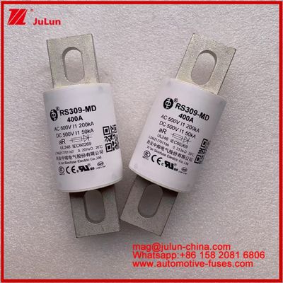 RS309-MD 400A 500VAC 200KA 500VDC 50KA AR ट्यूबलर सिरेमिक ऑटोमोटिव फ्यूज बोल्ट इंस्टॉलेशन सेमीकंडक्टर सुरक्षा