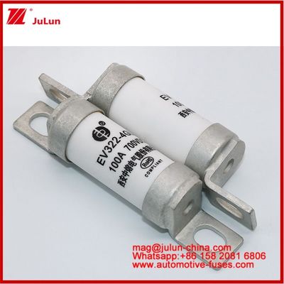 EV322 4GL 100A DC700V EV या HEV इलेक्ट्रिक वाहन कॉम्पैक्ट आकार उच्च रेटेड करंट बोल्ट संरचना ट्यूबलर सिरेमिक फ्यूज