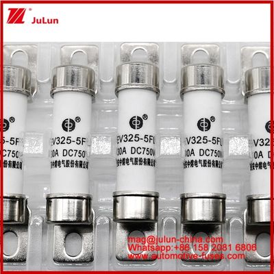 EV325-5FL 30A 750VDC उच्च रेटेड इलेक्ट्रिक वाहन मैकेनिकल शॉक ट्यूबलर सिरेमिक फ्यूज EV या HEV कॉम्पैक्ट करंट बोल्टेड संरचना कंपन प्रतिरोधी उत्कृष्ट डीसी प्रदर्शन