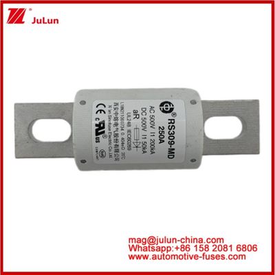 250A 500VAC Ev फ्यूज RS309-MD-200KA 500VDC 50KA AR कैरेमिक डीसी प्रदर्शन ट्यूबलर ऑटोमोबाइल बोल्ट स्टड माउंट