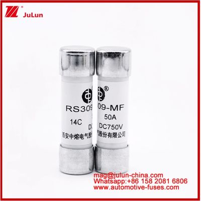 ऑटोमोबाइल बोल्ट स्टड-माउंट कैरेमिक राउंड ट्यूब फ्यूज RS309-MF 50A DC750V DC EV / HEV के लिए