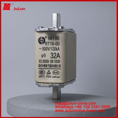 32A 500V NH00 RT16-00 120KA सिरेमिक कार फ्यूज ऑटोमोबाइल ब्लेड माउंट EV / HEV वाहन स्थिति के लिए