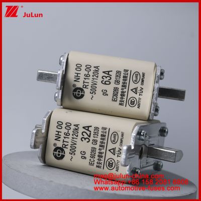 NH00 RT16-00 16A 500V 120KA सिरेमिक एनल फ्यूज ऑटोमोबाइल बोल्ट स्टड माउंट EV / HEV के लिए