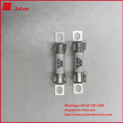 इलेक्ट्रिक वाहन HEV रेटेड वोल्टेज / इंटरप्टिंग रेटिंग DC500V/20KA ASTM HV150 30A 20A DC500V 20KA बोल्ट फ्यूज सुरक्षा के साथ