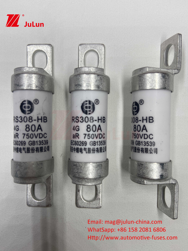 EV RS308 फ्यूज मैकेनिकल शॉक 25A 30A 40A 50A सिरेमिक कॉपर रेटेड वोल्टेज DC750V इलेक्ट्रिक कार के लिए होम ईवी चार्जर