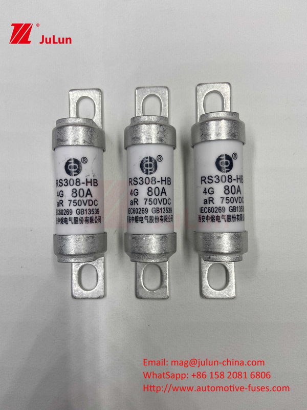 बिजली रूपांतरण 63A 15A 30A 25A 100A 50A EV FUSEDC750V नामित वोल्टेज इलेक्ट्रिक वाहन बोल्ट्ड फ्यूज