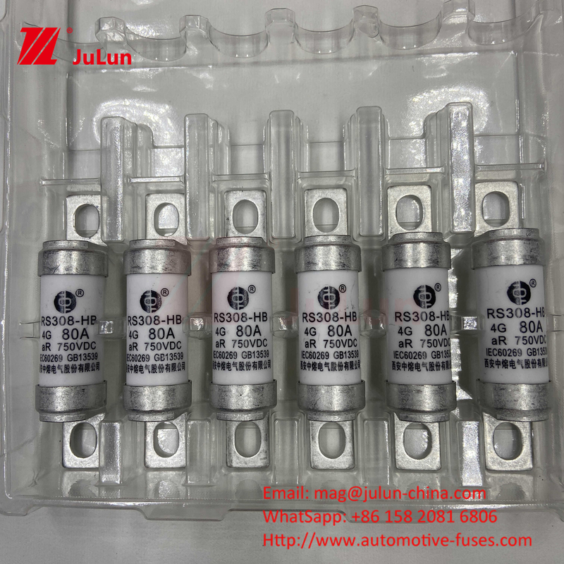 विद्युत वाहन फ्यूज पर्यावरण विश्वसनीयता ISO8820, JASO D622 और GB/T31465 30A 40A 50A 80A 750VDC के अनुरूप