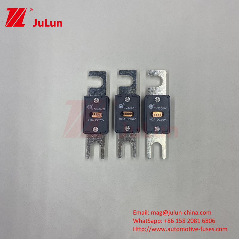 EV320-5X क्वार्ट्ज रेत बाहरी पाइप 6kA डीसी EV इलेक्ट्रिक वाहन फ्यूज 125A 70VDC बोल्ट