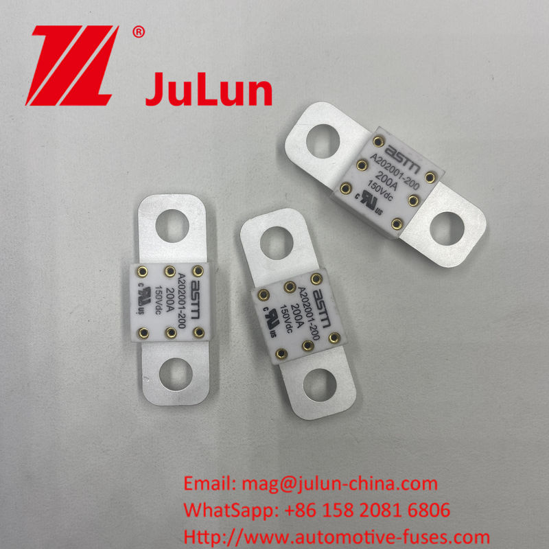 ASTM A202001-100A 150VDC छोटे आकार के सिरेमिक ऑटोमोटिव फ्यूज M8 उच्च धारा रेटिंग शॉर्ट सर्किट सुरक्षा के लिए 11-13N·m के लिए सख्त टोक़ की सिफारिश की