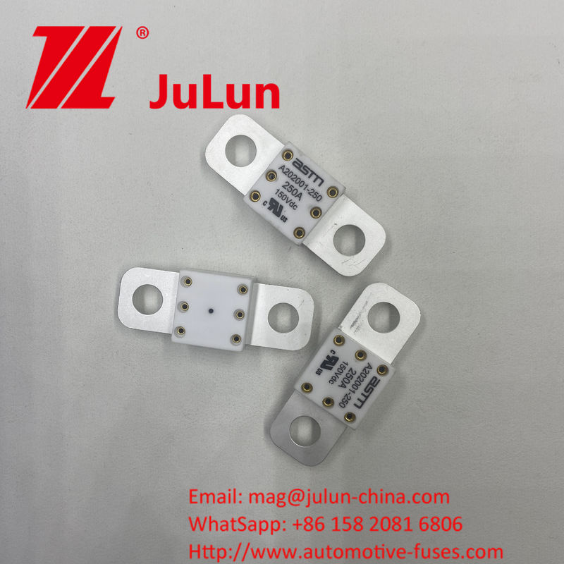 स्क्रू बोल्ट माउंटिंग विधि ASTM A202001 400A 125VDC सिरेमिक वाहन फ्यूज तांबा और क्वार्ट्ज रेत सामग्री