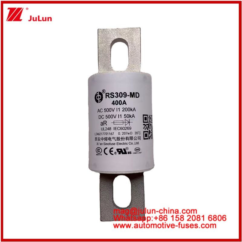 RS309-MD 400A 500VAC 200KA 500VDC 50KA AR ट्यूबलर सिरेमिक ऑटोमोटिव फ्यूज बोल्ट इंस्टॉलेशन सेमीकंडक्टर सुरक्षा
