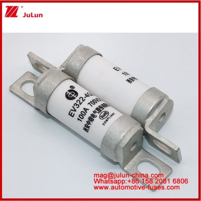 EV322 4GL 100A DC700V EV या HEV इलेक्ट्रिक वाहन कॉम्पैक्ट आकार उच्च रेटेड करंट बोल्ट संरचना ट्यूबलर सिरेमिक फ्यूज