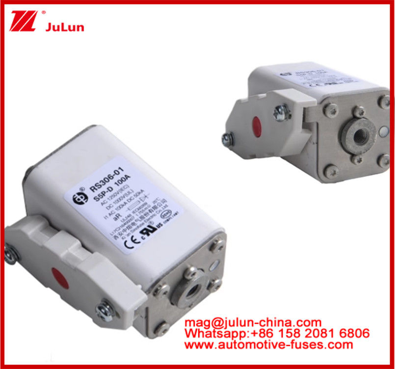 RS306-01-S5P-D 100A AC1250V DC1000V 50KA स्क्वायर कैरेमिक फ्यूज इलेक्ट्रिक वाहन ट्रैक्शन सिस्टम के लिए उपयुक्त पावर रूपांतरण ऊर्जा भंडारण ऑनबोर्ड चार्जर
