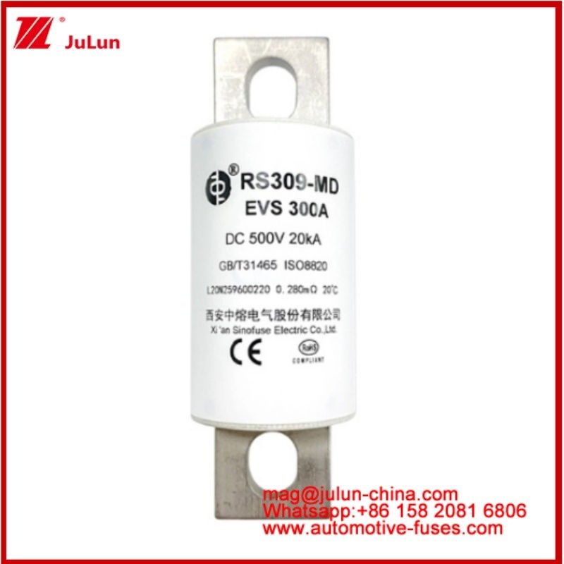 RS309-MD EVS-300A कैरेमिक ट्यूबलर फ्यूज DC500V 20KA इलेक्ट्रिक वाहन बोल्ट्ड कनेक्शन संरचना ऑटोमोटिव एप्लिकेशन डिजाइन उत्कृष्ट डीसी प्रदर्शन