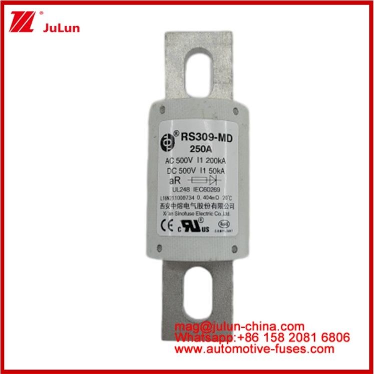 250A 500VAC Ev फ्यूज RS309-MD-200KA 500VDC 50KA AR कैरेमिक डीसी प्रदर्शन ट्यूबलर ऑटोमोबाइल बोल्ट स्टड माउंट