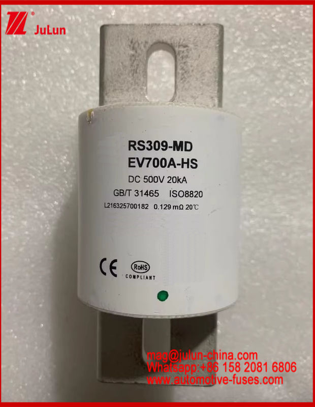 कैरेमिक राउंड ट्यूब इलेक्ट्रिक वाहन फ्यूज RS309-MD-EV700A-HS 500VDC 20KA ऑटोमोबाइल बोल्ट स्टड माउंट विशेष डिजाइन फ्यूज बेस वाहन स्थिति के लिए