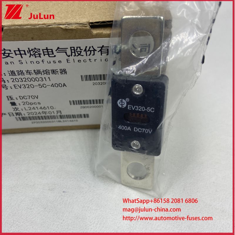 EV320-5C 5X -400A 175A DC70V इलेक्ट्रिक वाहन फ्यूज M8 माउंटिंग विधि ISO8820-5 और GB/T31465.5-2015 मानकों के अनुरूप