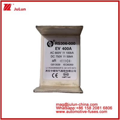 उपयोग श्रेणी EV 400A AC800V 100KA DC750V 50KA इलेक्ट्रिक वाहन के लिए सिरेमिक ट्यूब ऑटोमोटिव सर्किट सुरक्षा फ्यूज