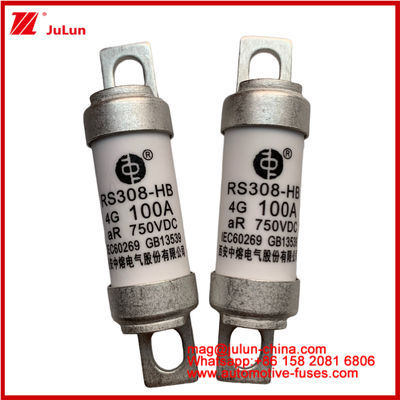 RS308-HB 4G 100A AR 750VDC 50KA ऑटोमोटिव सर्किट सुरक्षा के लिए फ्यूज प्रदर्शन JASO D622 सिरेमिक ट्यूबलर डिजाइन के अनुरूप है