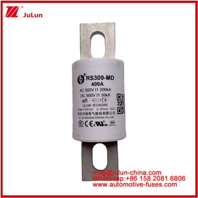 RS309-MD 400A 500VAC 200KA 500VDC 50KA AR ट्यूबलर सिरेमिक ऑटोमोटिव फ्यूज बोल्ट इंस्टॉलेशन सेमीकंडक्टर सुरक्षा